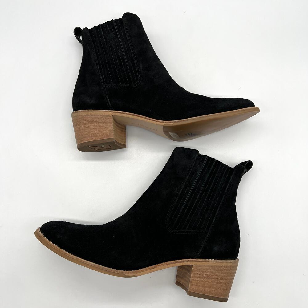 PAUL GREEN Sante Zip Bootie Womens 8.5 Black Suede Ankle Stacked Heel Chelsea - Picture 4 of 11